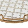 Sui 16 Inch Round Serving Tray, Glass Bottom and Gold Geometric Frame