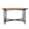 32 Inch Fir Wood Coffee Table, Intersecting Metal Legs, Brown and Black