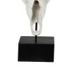 26 Inch Resin Cow Skull Accent Table Decoration, Metal Block Base, White