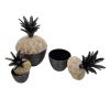 14, 12, 11 Inch Lidded Jar, Pineapple Design, Gray Mango Wood, Set of 3