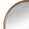 Roe 32 Inch Wall Mounted Round Mirror, Modern Brown Pine Wood Frame