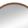 Roe 32 Inch Wall Mounted Round Mirror, Modern Brown Pine Wood Frame