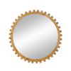 Emu 34 Inch Round Wall Mirror with Beaded Natural Brown Fir Wood Frame
