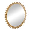 Emu 34 Inch Round Wall Mirror with Beaded Natural Brown Fir Wood Frame