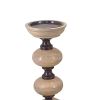 23, 18, 14 Inch Set of 3 Candleholders in Pillar Accent Wood Orbs, Brown
