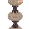 23, 18, 14 Inch Set of 3 Candleholders in Pillar Accent Wood Orbs, Brown