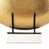 22 Inch Round Statuette, Tabletop Decor, Gold Disk, White Marble Base