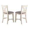 Joss 40 Inch Cottage Wood Counter Height Chair, Set of 2, Gray Seat, Cream