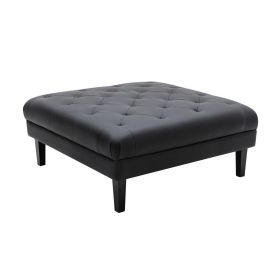 Ella 44 Inch Modern Ottoman, Deep Button Tufted, Black Vegan Faux Leather