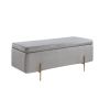 Jaxon 45 Inch Storage Bench with Wood Frame, Gold Metal Legs, Gray Velvet