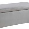 Jaxon 45 Inch Storage Bench with Wood Frame, Gold Metal Legs, Gray Velvet