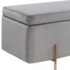 Jaxon 45 Inch Storage Bench with Wood Frame, Gold Metal Legs, Gray Velvet
