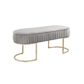 41 Inch Set of 2 Accent Benches with Vertical Channel Tufting, Gray Velvet