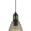 6 Inch Modern LED Pendent Light, Rippled Glass Shade, Smoky Finish, Black