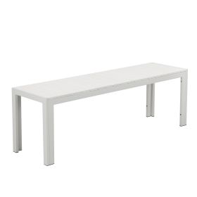 Theo 53 Inch Outdoor Bench, White Aluminum Frame, Plank Style Seat Surface