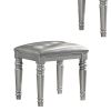 Kya 20 Inch Vanity Stool with Tufted Vegan Faux Leather Seat, Glam Silver