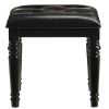 Kya 20 Inch Vanity Stool, Black Tufted Vegan Faux Leather Seat, Turned Legs