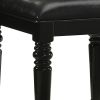 Kya 20 Inch Vanity Stool, Black Tufted Vegan Faux Leather Seat, Turned Legs