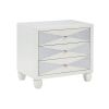 Lexi 28 Inch Modern Nightstand with 3 Drawers, Shimmer Accents, Off White