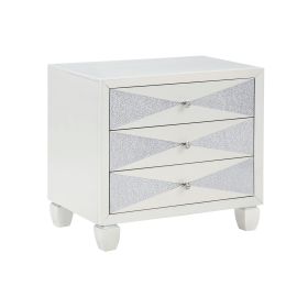 Lexi 28 Inch Modern Nightstand with 3 Drawers, Shimmer Accents, Off White