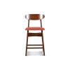 Bev 24 Inch Set of 2 Counter Stools, Orange Cushions, Dark Brown Rubberwood