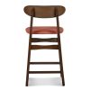 Bev 24 Inch Set of 2 Counter Stools, Orange Cushions, Dark Brown Rubberwood