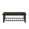 Viki 47 Inch Brown Coffee Table, Crossed Accents, Slatted Open Bottom Shelf