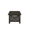 Viki 47 Inch Brown Coffee Table, Crossed Accents, Slatted Open Bottom Shelf