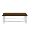 Viki 47 Inch Coffee Table, Crossbar, Slatted Open Shelf, White and Brown