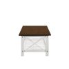 Viki 47 Inch Coffee Table, Crossbar, Slatted Open Shelf, White and Brown