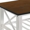 Viki 47 Inch Coffee Table, Crossbar, Slatted Open Shelf, White and Brown