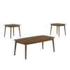 Lexi 3 Piece Coffee and End Table Set, Walnut Brown Wood, Flared Legs