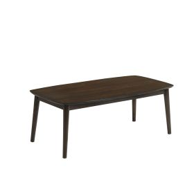 Lexi 47 Inch Coffee Table, Dark Walnut Brown Wood, Rounded Splayed Legs