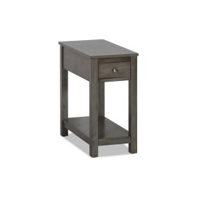 Nili 24 Inch Side End Table, Warm Gray Finish, Single Drawer and Shelf