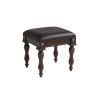 Mady 19 Inch Upholstered Vanity Stool, Ornate Trim, Deep Espresso Brown