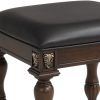 Mady 19 Inch Upholstered Vanity Stool, Ornate Trim, Deep Espresso Brown