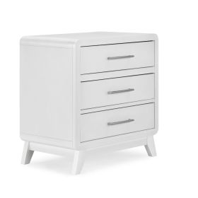 Peri 29 Inch Nightstand, 3 Drawers, Classic Crisp White, Solid Wood Frame