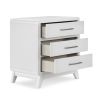 Peri 29 Inch Nightstand, 3 Drawers, Classic Crisp White, Solid Wood Frame
