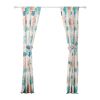 Geo 84 Inch Window Curtains, White Blue Polyester, Seashells Ferns Print