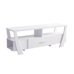 Ayan 60 Inch TV Entertainment Console, 3 Shelves and 1 Drawer, Crisp White