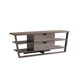 60 Inch TV Media Entertainment Console, 4 Floating Shelves, 2 Drawer, Brown
