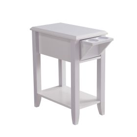 24 Inch Modern Chairside Table with Extendable Drawer and Cupholders, White