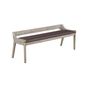 Kit 60 Inch Modern Dining Bench, Padded Seat, Curved Open Back, Gray, Brown