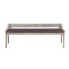 Kit 60 Inch Modern Dining Bench, Padded Seat, Curved Open Back, Gray, Brown