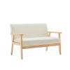 Gala 45 Inch Modern Loveseat Bench, Ivory Fabric, Natural Brown Wood Frame