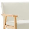 Gala 45 Inch Modern Loveseat Bench, Ivory Fabric, Natural Brown Wood Frame