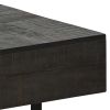 42 Inch Storage Coffee Table, Thick Cut Gray Mango Wood, Black Metal Base