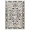Cal 8 x 10 Area Rug, Persian Inspired Medallion Print, Soft Gray Polyester
