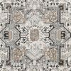 Cal 8 x 10 Area Rug, Persian Inspired Medallion Print, Soft Gray Polyester