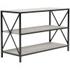 Gem 40 Inch Metal Console Sideboard Table, 3 Shelves, X Side Accents, Black, Whitewash